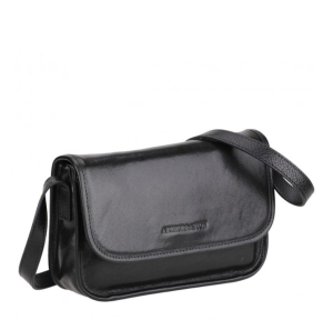 Sac rabat porté travers Arthur & Aston Edith en cuir A123-35 A noir, vue de profil