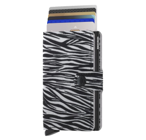 Porte-cartes Miniwallet Zebra imprimé zèbre MZE-LIGHTGREY système breveté d'éjection des cartes