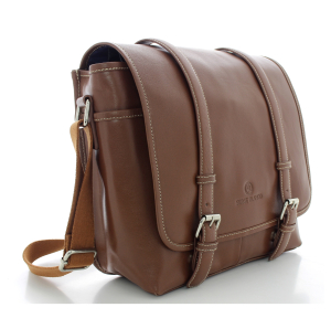 Sac messenger Serge Blanco Marfa en cuir de vachette MAR41009 149 Cognac, vue de profil