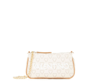Pochette bandoulière Valentino Lutu imprimé logo VBS3KG30R Q74 Beige multi, vue de face avec bandoulière en chaîne