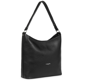 Sac seau zippé Lancaster Firenze cuir grainé 480-008 NOIR couleur Noir, vue de profil