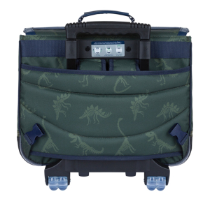 Cartable roulettes 41cm Tann's Timothée dinosaure 43277 couleur kaki, vue de dos sans bretelles