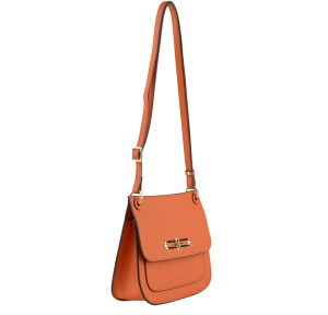 Sac porté travers Francinel Abigail à rabat en cuir 22803 ORAN couleur orange, vue de profil