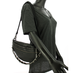 Sac banane Mila Louise Petra E cuir bubble 23689EX-01 Noir dos porté