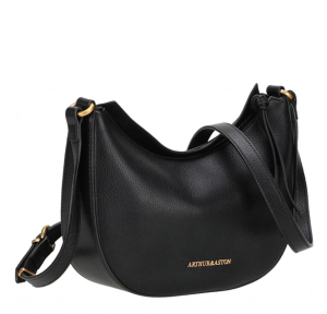Sac bandoulière Arthur et Aston format demi-lune Raquel A181-04 A couleur noir, vue de côté