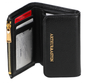 Porte-monnaie et cartes Arthur & Aston Raquel A181-316 A couleur noir, ouvert