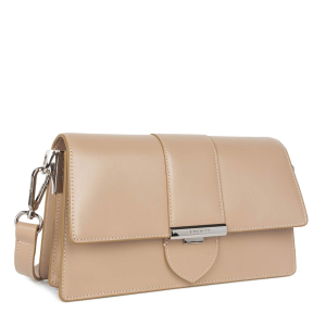 Sac Bandoulière Lancaster à rabat en cuir lisse  Paris Ily 531-017BE/FO couleur beige foncé, vue de profil