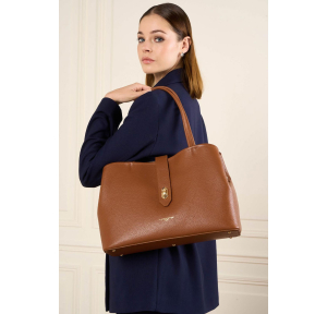 Sac cabas épaule Lancaster fermoir L Top Double 470-69 CAMEL couleur, porté
