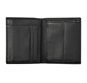 Portefeuille vertical dépliant Hugo Boss Iconic en cuir HLO421A Noir ouvert