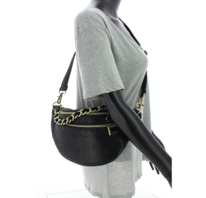 Sac banane Mila Louise Petra taille M cuir métallisé X 23689MX 01 couleur noir, porté mannequin