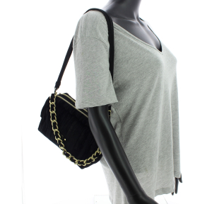 Sac bandoulière Mila Louise Mama VFR velours 23673VFR 01 couleur noir, porté