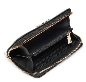Petit portefeuille zippé Guess lisse Laurel SWVC8500140 BLA couleur noir, ouvert
