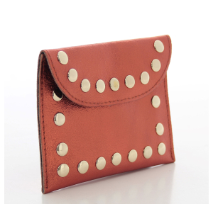 Porte monnaie Marlon Firenze à rabat effet métallisé à clous AC0363 3-L010 couleur orange, vue de profil