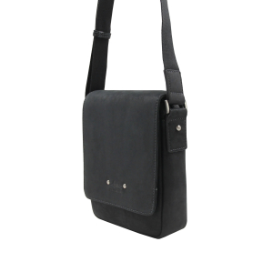 Sac bandoulière Francinel Berlin à rabat cuir gras 655095 Noir côté