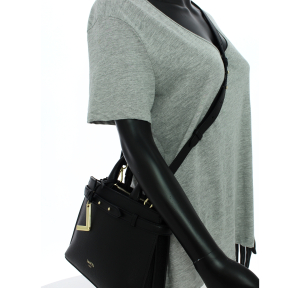 Sac porté main S zippé en cuir grainé Lancel A13527 10, couleur noir, porté mannequin