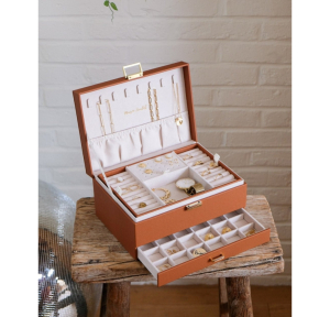 Boîte à bijoux Maison Scarlett Denise en PU DENIS2-CCAM , couleur camel, vue de l'intérieur