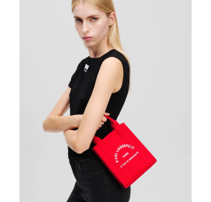 Sac porté main Karl Lagarfeld en toile tissée St-Guillaume A1W50039 034 couleur rouge, porté mannequin