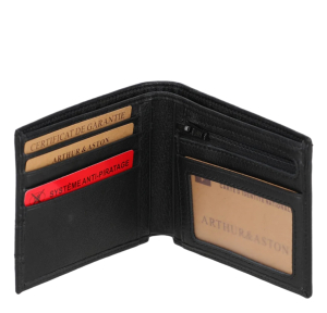Portefeuille Arthur & Aston en cuir pleine fleur Leon 2428-573 A couleur noir, ouvert