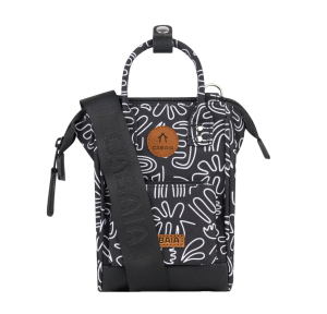 Petit sac bandoulière Cabaïa nano bag AMIENS (noir avec motifs illustrés blancs)