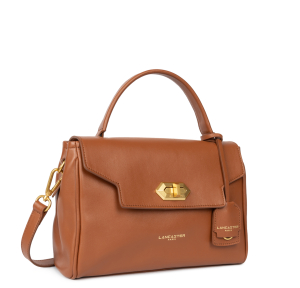 Cartable à rabat Lancaster avec fermoir S Donna Grace effet lisse 531-070-CA/FO , Camel Foncé, vue de profil