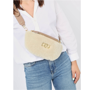 Sac banane Etrier effet polaire Hunter EHUN022M 709038 couleur Chamois, porté mannequin