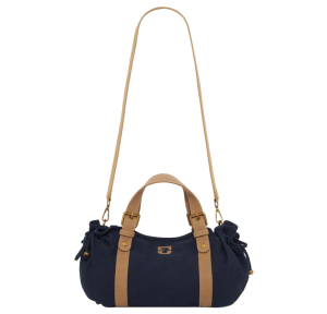 Sac porté main Gerard Darel Le 18H en toile canvas S67Z4502115, couleur Marine/Tan, vue de face, bandoulière