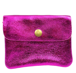 Porte-monnaie à rabat Chic et Mode en cuir métallisé 2554 couleur fuchsia, vue de face