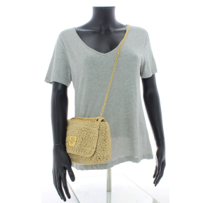 Sac à bandoulière Gerard Darel en raphia tressé Le Fanny DBS86E4541900, couleur ficelle, porté mannequin