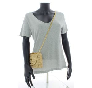 Sac à bandoulière Gerard Darel en raphia tressé Le Mini Fanny DBS87E4541900, couleur ficelle, porté mannequin