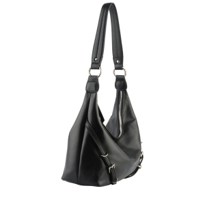 Sac porté épaule Francinel en cuir souple B Estelle 22892 couleur noir, vue de côté