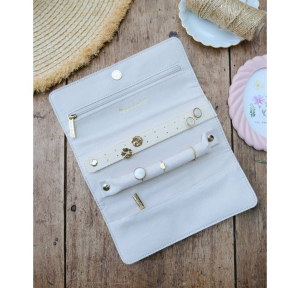 Pochette à bijoux Maison Scarlett en lin Catherine CATHE2-LNBG couleur Beige ouvert