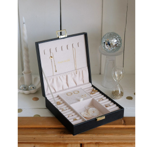 Boîte à bijoux Maison Scarlett Anne en PU ANNEV2-CNOI, couleur noir, ouvert