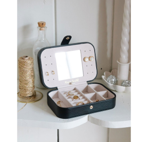 Boîte à bijoux Maison Scarlett de voyage Brigitte en PU BRIGI2-CNOI, couleur noir, ouvert