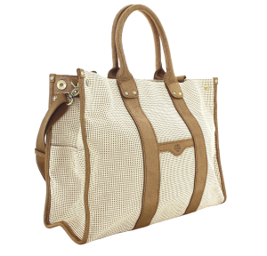 Sac shopping zippé porté main Mila Louise 23691FB-18 couleur camel vue de profil