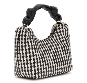 Petit sac hobo Guess effet tressé Mirema HWWG9631010 BML, couleur Noir multi, vues de profil