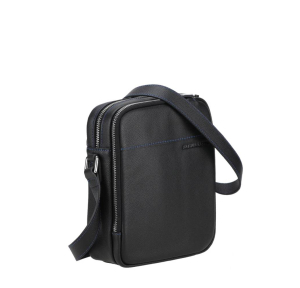 Sac porté travers Arthur & Aston en cuir Gaël 2507-06-D couleur Noir Bleu, vue de profil