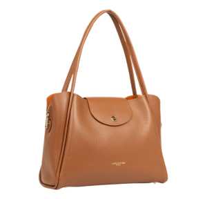 Sac cabas Lancaster à rabat Ida Double 470-85 couleur camel orange, vue de profil
