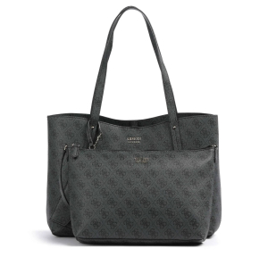 Sac cabas Guess imprimé logo Brenton HWLG9648230 CLO, couleur Logo charbon, vue de face avec pochette