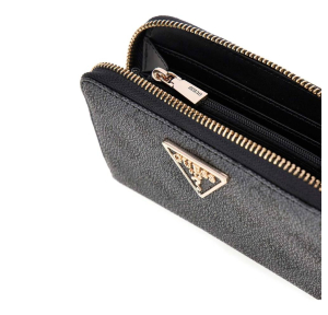 Portefeuille moyen Guess zippé Laurel II SLG SWSG745914 CLO couleur Logo charbon, ouvert
