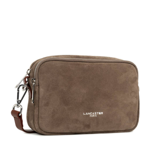 Sac bandoulière Lancaster effet velours Suède 480-065-CHATA couleur Chataigne, vue de profil