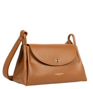 Sac bandoulière Lancaster effet grainé Accordéon Double 470-89 couleur camel in orange, vue de profil