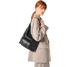 Sac Hobo Lancel M en cuir Premier Flirt A13789 10 couleur Noir, porté mannequin