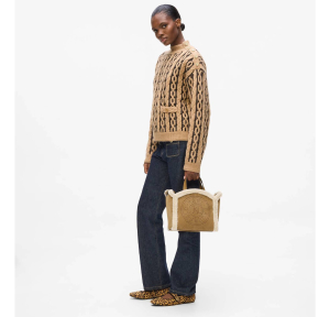 Petit sac cabas Karl Lagerfeld en cuir K/Circle A4W30087 1XV, couleur Caramel, porté