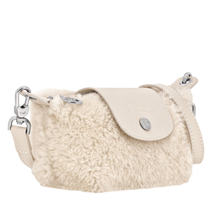 Pochette Longchamp effet fourrure Le Pliage Xtra 10334HIF 037 couleur Ecru, vue de profil
