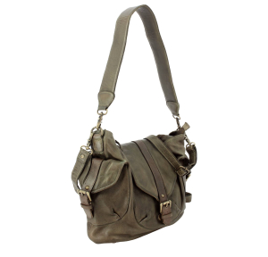 Sac porté épaule Biba en cuir Clint CLT1L KHAKI couleur kaki, vue de profil