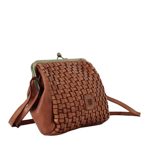 Sac bandoulière Biba en cuir tressé Kansas KA21 couleur tan, vue de profil