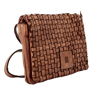 Sac bandoulière Biba en cuir tressé Kansas KA27 couleur tan, vue de profil