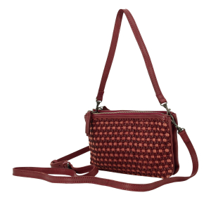Sac bandoulière Biba en cuir tressé Mullen MUL1L BURGUND couleur Bordeaux, vue de profil