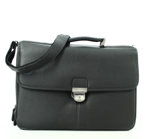 Serviette 3 soufflets en cuir David William D61014NR couleur noir vue de face avec bandoulière