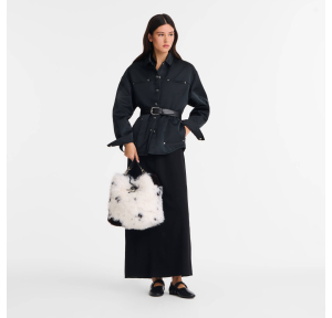 Sac hobo Longchamp effet fourrure douce Le Roseau M10315HIJ 067, couleur Noir/Blanc, porté